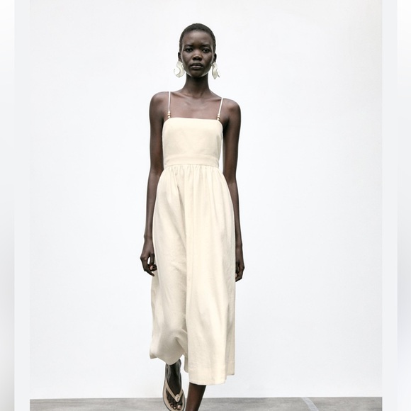 Zara NWT beaded strappy linen blend dress 8372/099 - Picture 3 of 8